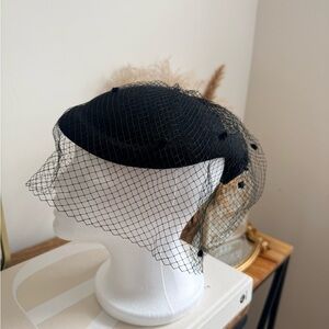 Betmar Women's Black Solid Hat with Veil Vintage Style